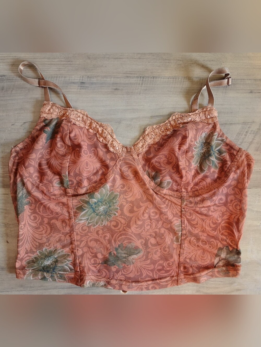 Amazon Peach Floral Lace-Trim Camisole Top